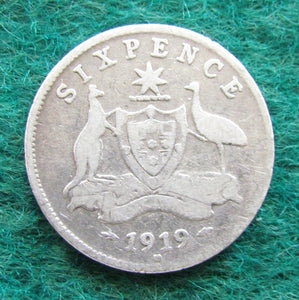 Australian 1919 M Sixpence King George V Coin - Circulated