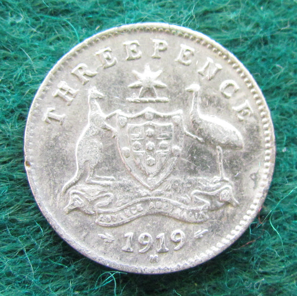 Australian 1919 M Threepence King George V Coin Circulated