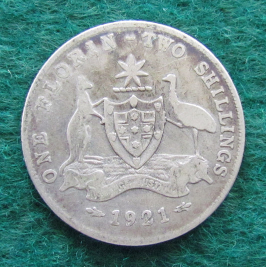 Australian 1921 2/- Florin King George V Coin - Circulated