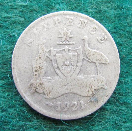 Australian 1921 6d Sixpence King George V Coin - Circulated