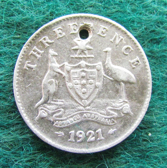 Australian 1921 3d Three Pence King George V Coin Pierced Hole