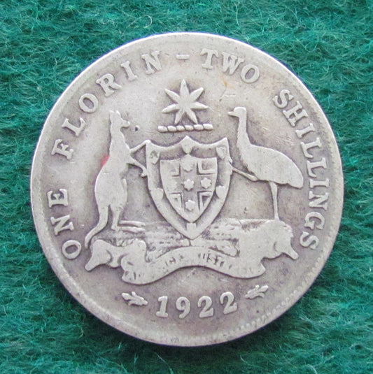 Australian 1922 2/- Florin King George V Coin - Circulated