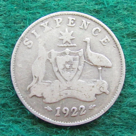 Australian 1922 6d Sixpence King George V Coin - Circulated