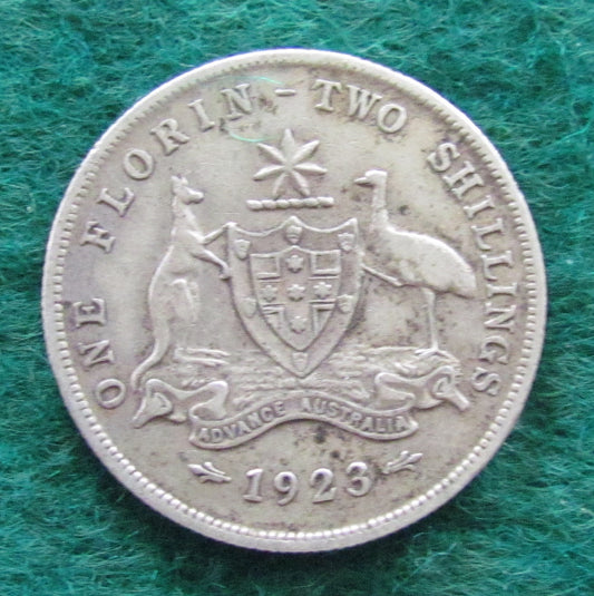 Australian 1923 2/- Florin King George V Coin - Circulated
