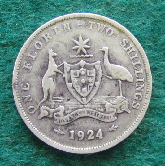 Australian 1924 2/- Florin King George V Coin - Circulated