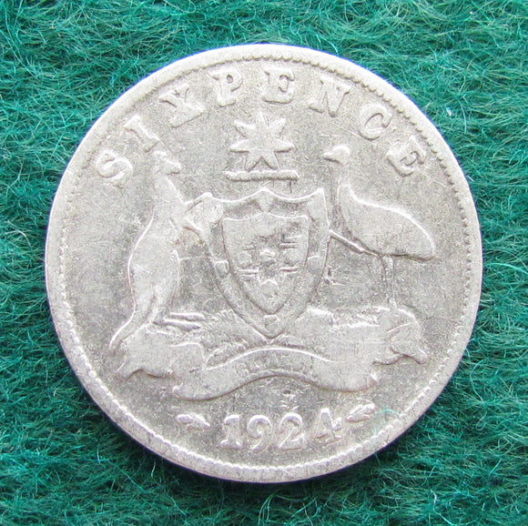 Australian 1924 Sixpence King George V Coin - Circulated