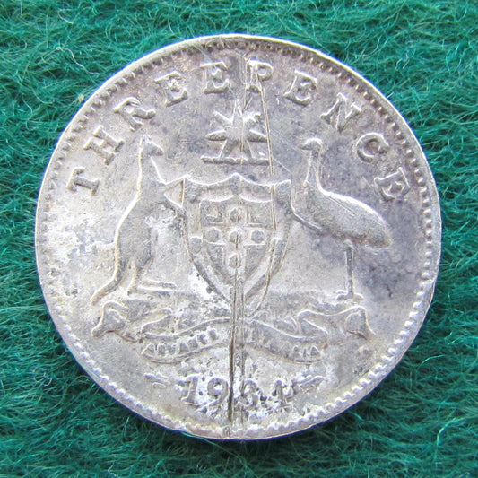 Australian 1934 3d Three Pence King George V Coin Circulated