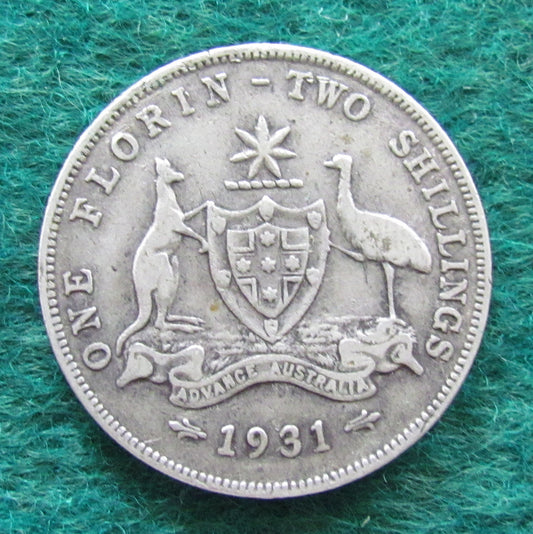 Australian 1931 2/- Florin King George V Coin - Circulated