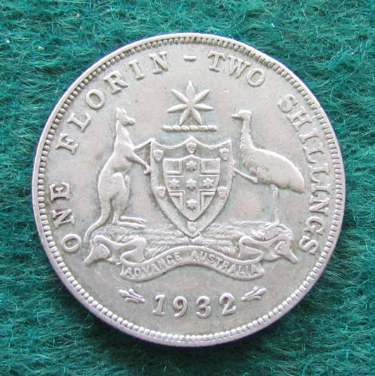Australian 1932 2/- Florin King George V Coin - Circulated