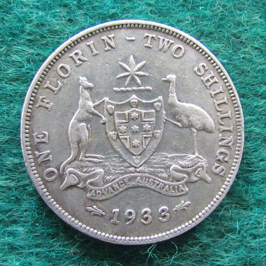 Australian 1933 2/- Florin King George V Coin - Circulated
