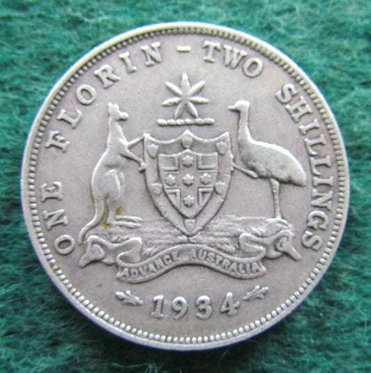 Australian 1934 2/- Florin King George V Coin - Circulated