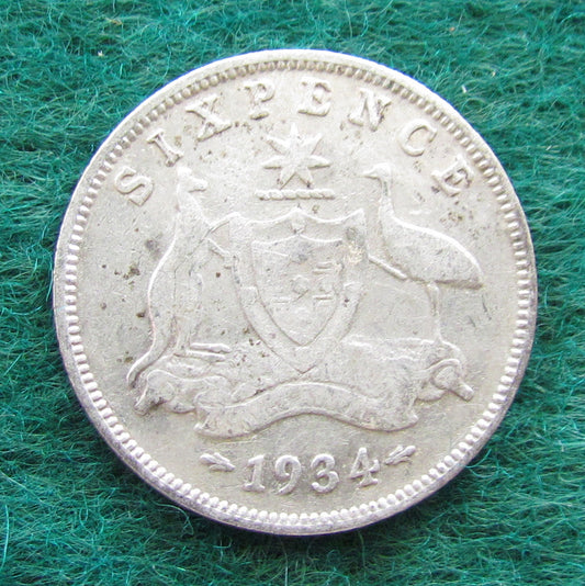 Australian 1934 6d Sixpence King George V Coin - Circulated