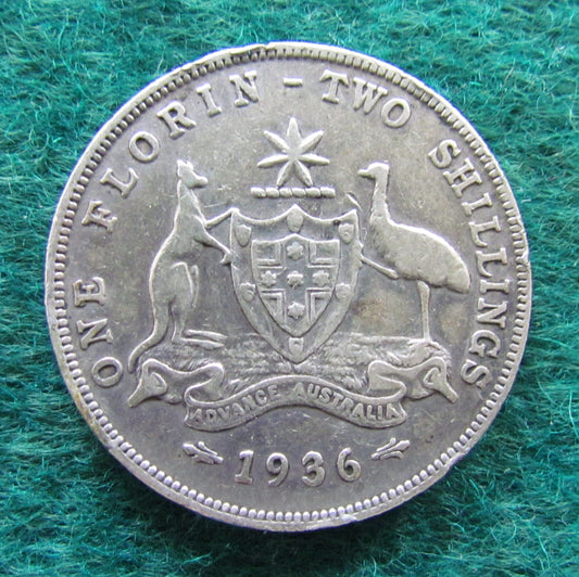 Australian 1936 2/- Florin King George V Coin - Circulated