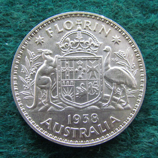 Australian 1938 2/- Florin King George VI Coin - Circulated