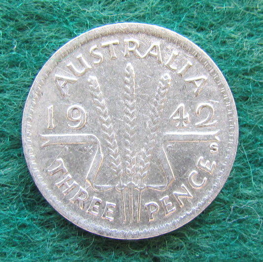 Australian 1942 S 3d Three Pence King George VI Coin Circulated