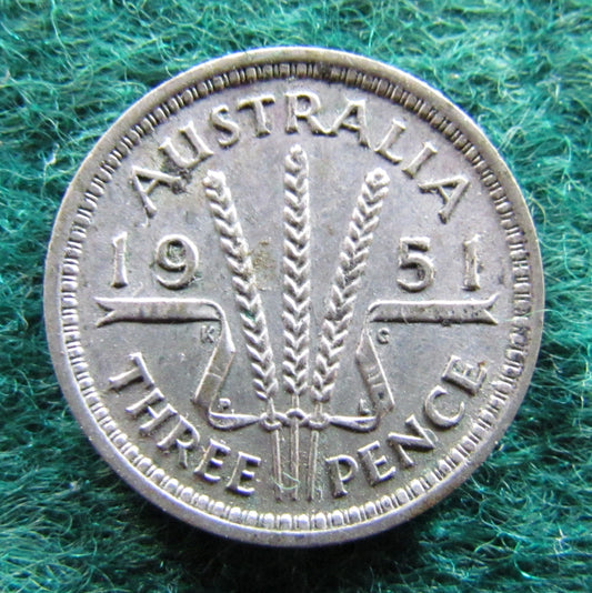 Australian 1951 PL 3d Three Pence King George VI Coin