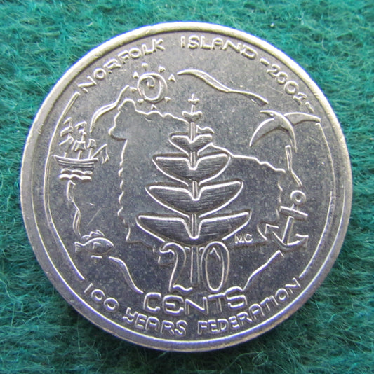 Australian 2001 20 Cent Coin Centenary Of Federation Norfolk Island Queen Elizabeth II Coin - Circulated
