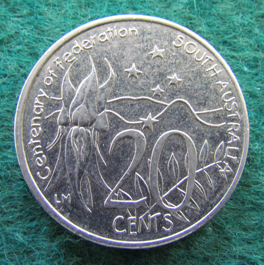Australian 2001 20 Cent Coin Centenary Of Federation South Australia Queen Elizabeth II Coin - Circulated