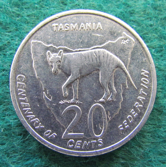 Australian 2001 20 Cent Coin Centenary Of Federation Tasmania Queen Elizabeth II Coin - Circulated