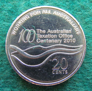Australian 2010 20 Cent Coin The Australian Taxation Office Centenary Queen Elizabeth Coin - Circulated