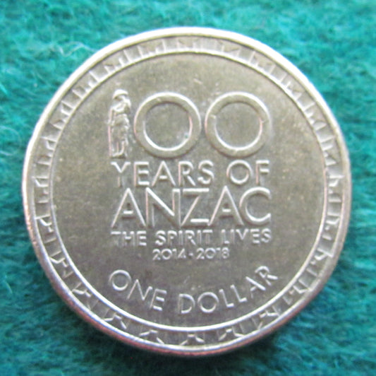 Australian 2014 1 Dollar 100 Years of Anzac Queen Elizabeth Coin - Circulated