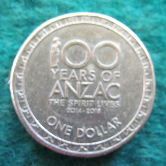 Australian 2016 1 Dollar 100 Years of Anzac Queen Elizabeth Coin - Circulated