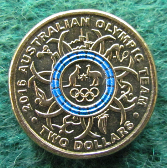 Australian 2016 2 Dollar 2016 Australian Olympic Team Blue Queen Elizabeth Coin - Circulated