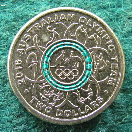 Australian 2016 2 Dollar 2016 Australian Olympic Team Green Queen Elizabeth Coin - Circulated
