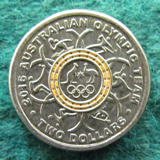 Australian 2016 2 Dollar 2016 Australian Olympic Team Orange Queen Elizabeth Coin - Circulated