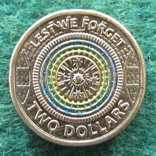 Australian 2017 2 Dollar Lest We Forget Remembrance Queen Elizabeth Coin - Circulated