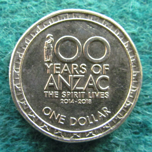 Australian 2018 1 Dollar 100 Years of Anzac Queen Elizabeth Coin - Circulated