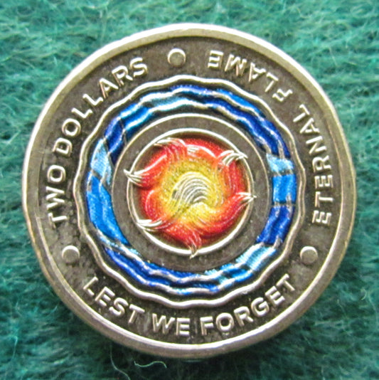 Australian 2018 2 Dollar Lest We Forget Eternal Flame Queen Elizabeth Coin - Circulated