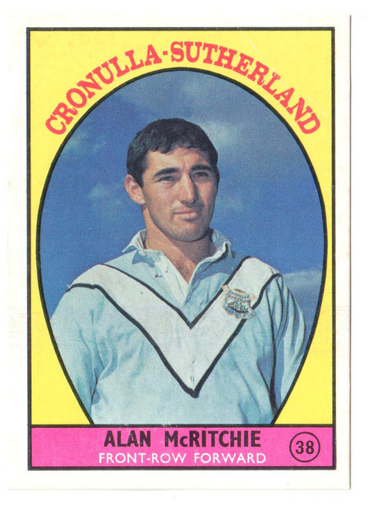 Scanlens 1968 A Grade NRL Football Card #38 - Alan McRitchie - Cronulla Sutherland