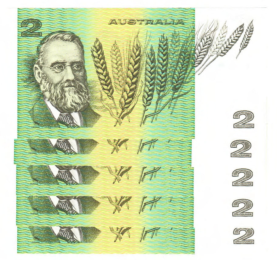 Australian 1985 2 Dollar Johnston Fraser Banknote Run Of 5 s/n LKN 810367-7 - Circulated