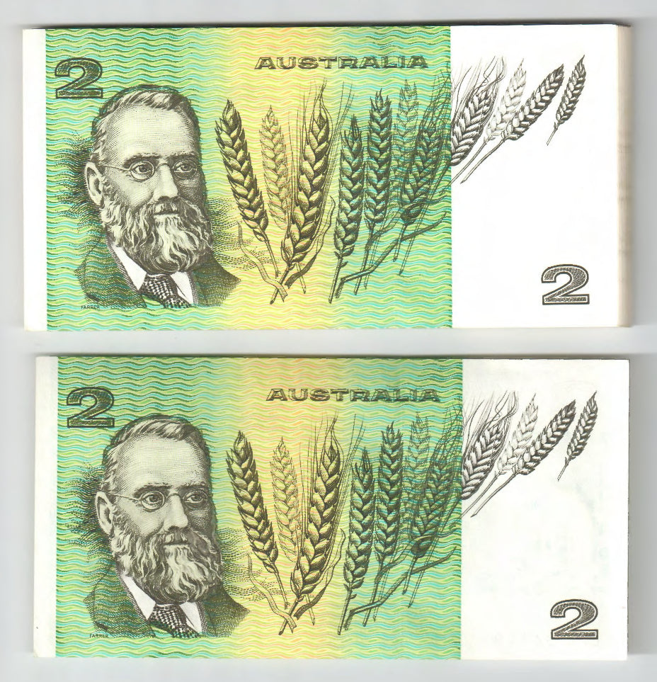 Australian 1985 2 Dollar Johnston Fraser Banknote Run Of 50 s/n LFG 369144-93 - Uncirculated