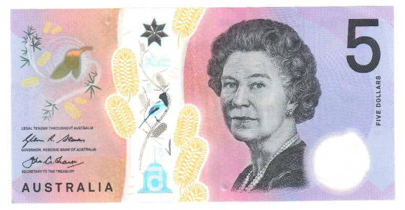 Australian 2016 5 Dollar Stevens Fraser Note  s/n AA 161140312 - Grades as Circulated
