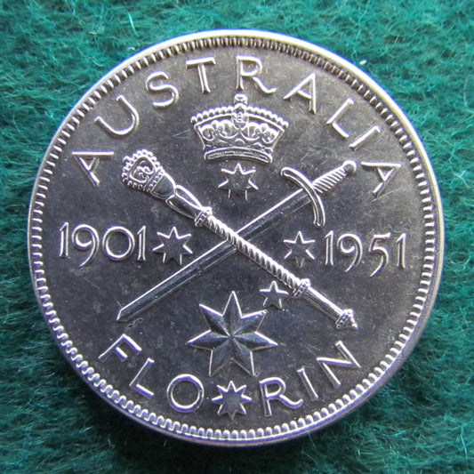 Australian 1951 2/- Florin 50th Anniversary Jubilee King George VI Coin - Circulated