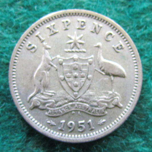 Australian 1951 PL 6d Sixpence King George VI Coin - Circulated