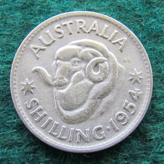 Australian 1954 1/- 1 Shilling Queen Elizabeth II Coin - Circulated
