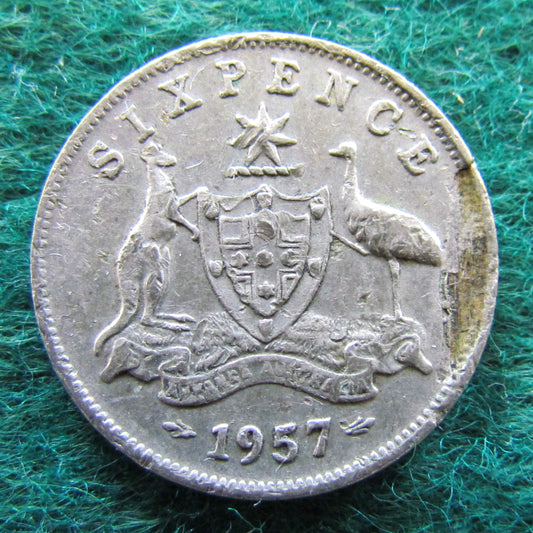 Australian 1957 6d Sixpence Queen Elizabeth II - Lamination Error - Variety - Circulated