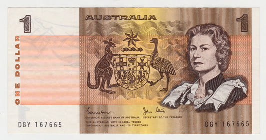 Australian 1982 1 Dollar Johnston Stone Note s/n DGY 167665 - Circulated