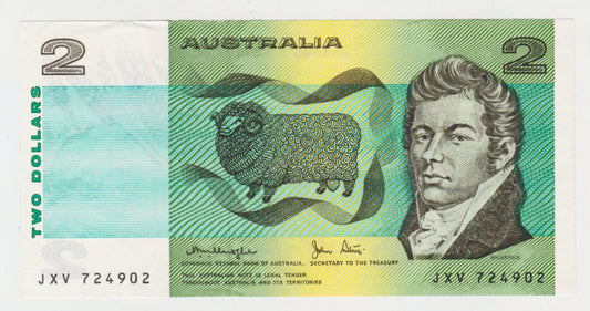 Australian 1979 Knight Stone 2 Dollar Banknote s/n JXV 724902 - Circulated