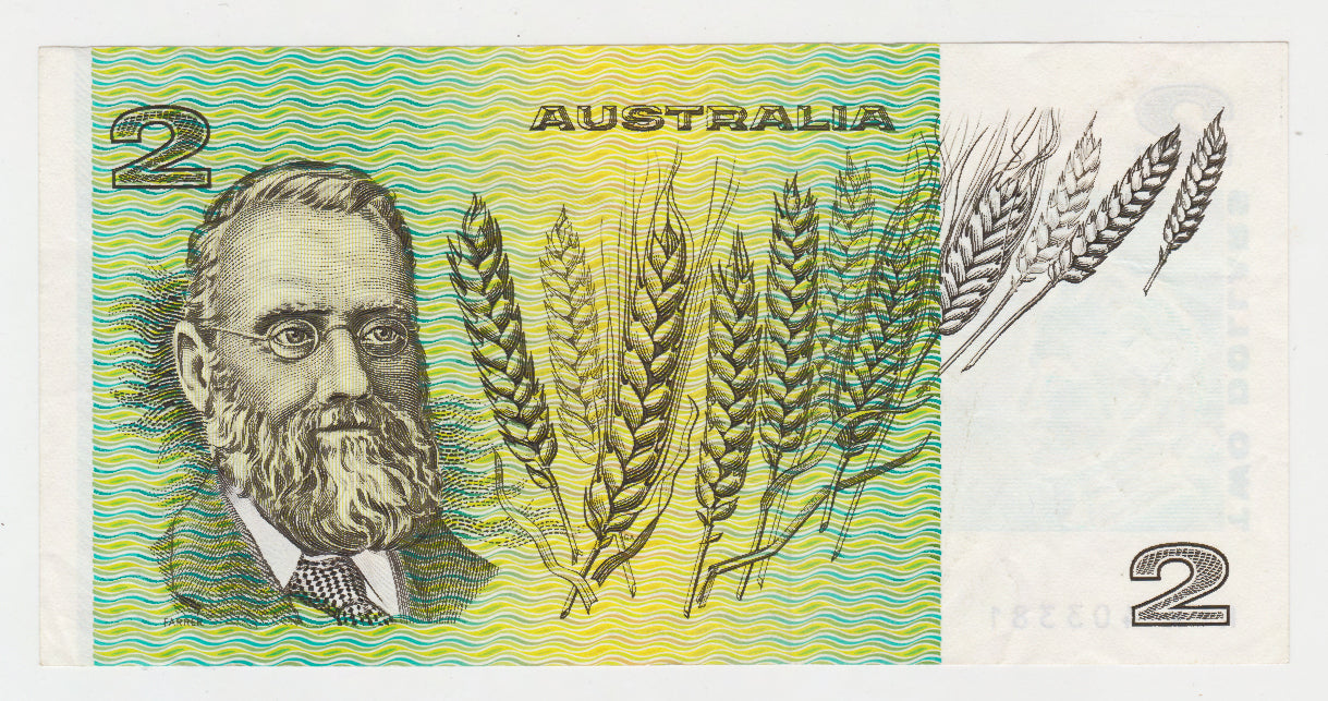 Australian 1983 2 Dollar Johnston Stone Banknote s/n KEK 403381 - Circulated