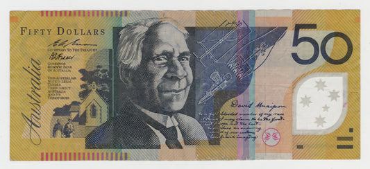 Australian 1995 50 Dollar Fraser Evans Polymer Banknote s/n FL 95866719 - Circulated