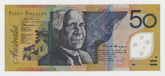 Australian 1998 50 Dollar MacFarlane Evans Polymer Banknote s/n EC 98373318 - Circulated