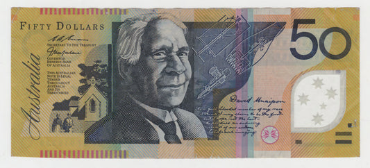 Australian 1997 50 Dollar MacFarlane Evans Polymer Banknote s/n BJ 97916889 - Circulated