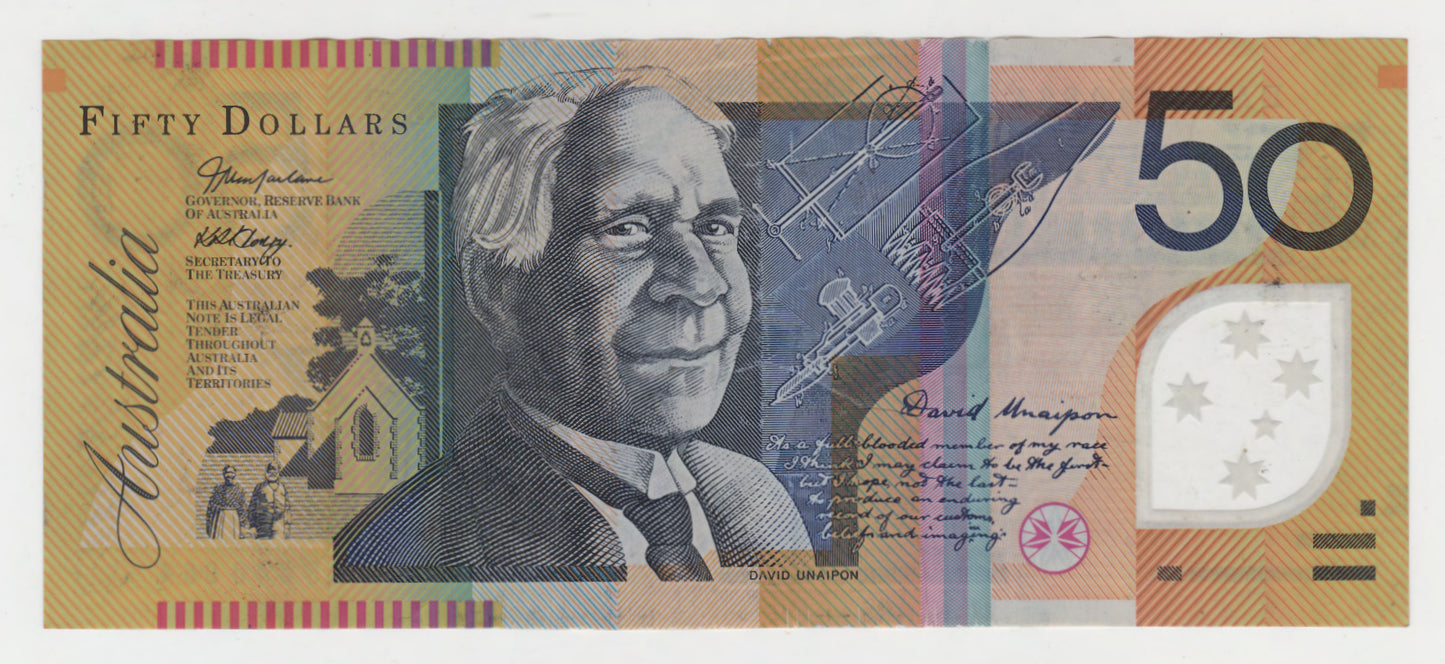 Australian 2005 50 Dollar MacFarlane Henry Polymer Banknote s/n EA 05340864 - Circulated