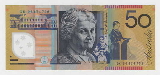 Australian 2006 50 Dollar MacFarlane Henry Polymer Banknote s/n GK 06474758 - Circulated