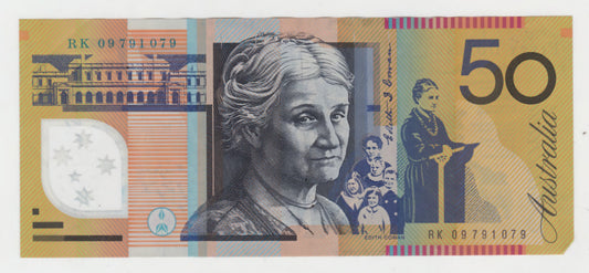 Australian 2009 50 Dollar Stevens Henry Polymer Banknote s/n RK 09781079 - Circulated