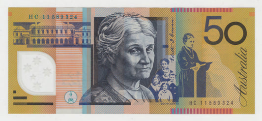 Australian 2011 50 Dollar Stevens Henry Polymer Banknote s/n HC 11589324 - Circulated